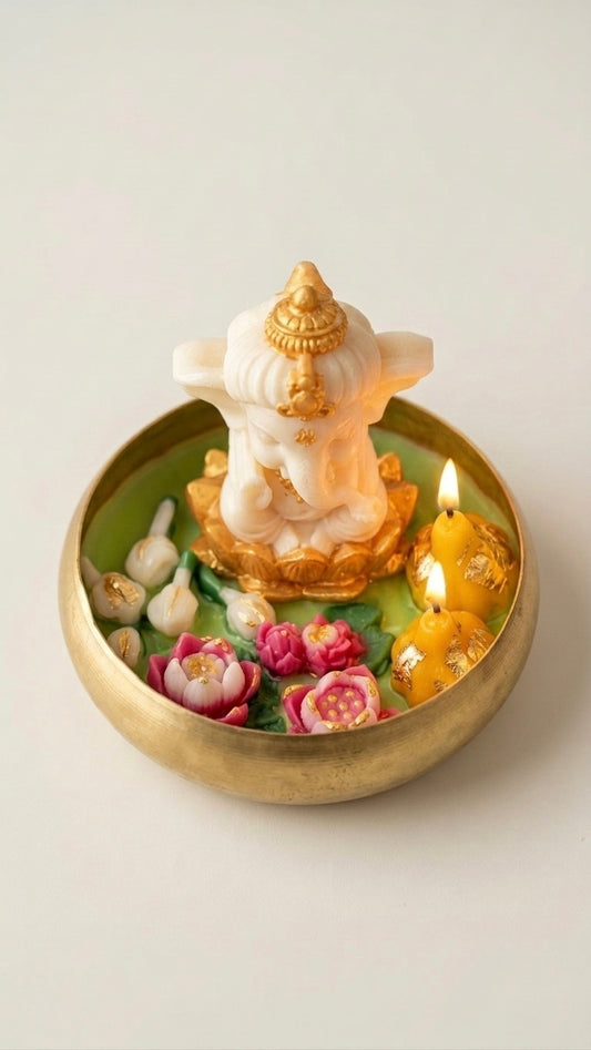 Ganesha hammered urli candle