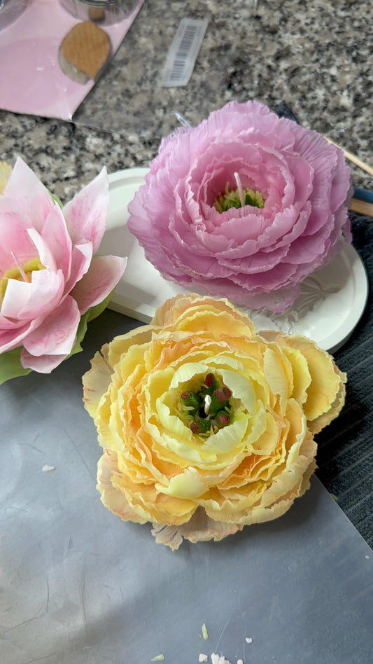 Aesthetic Realistic Yellow Peony Flower Candle