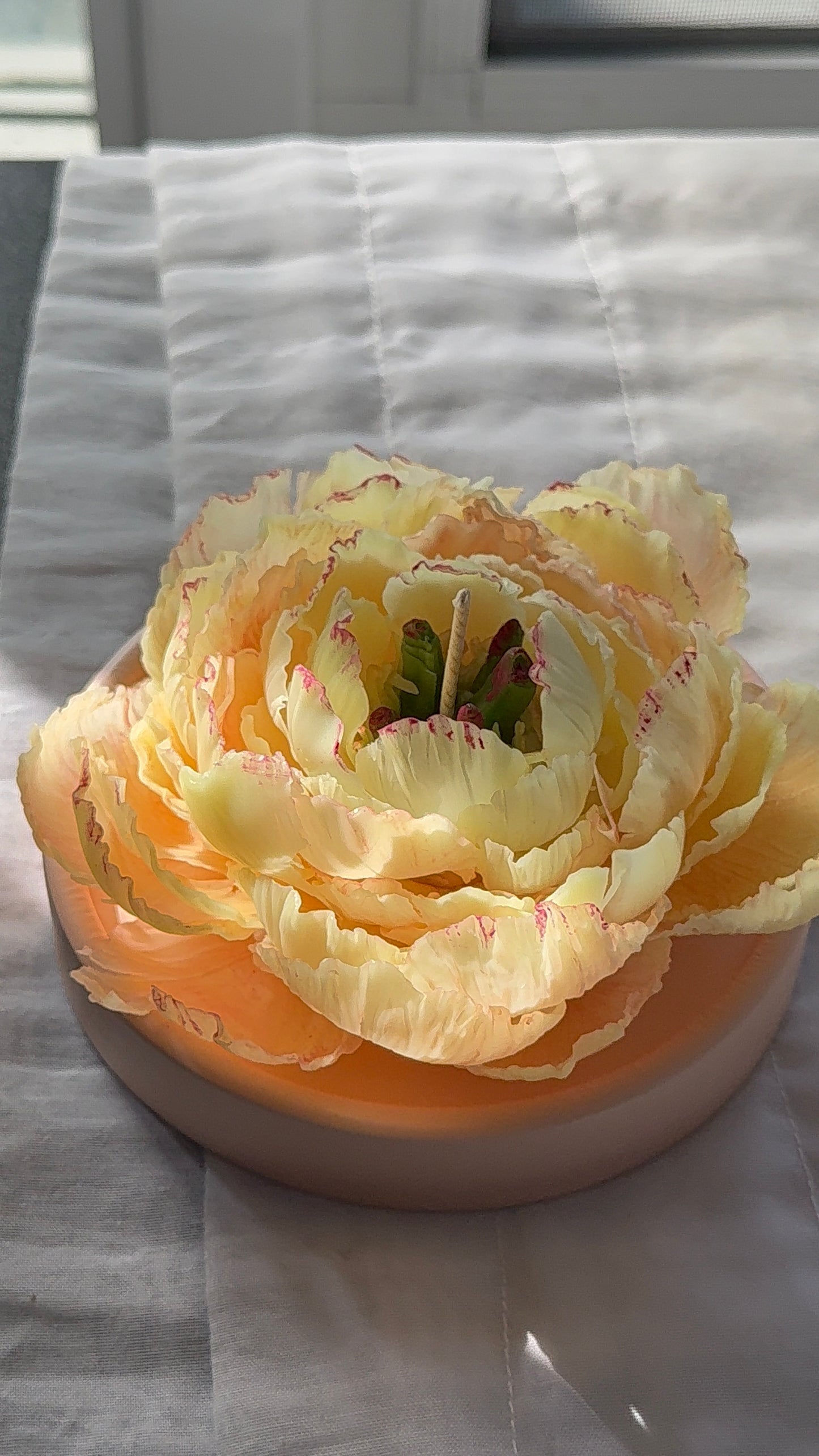 Aesthetic Realistic Yellow Peony Flower Candle