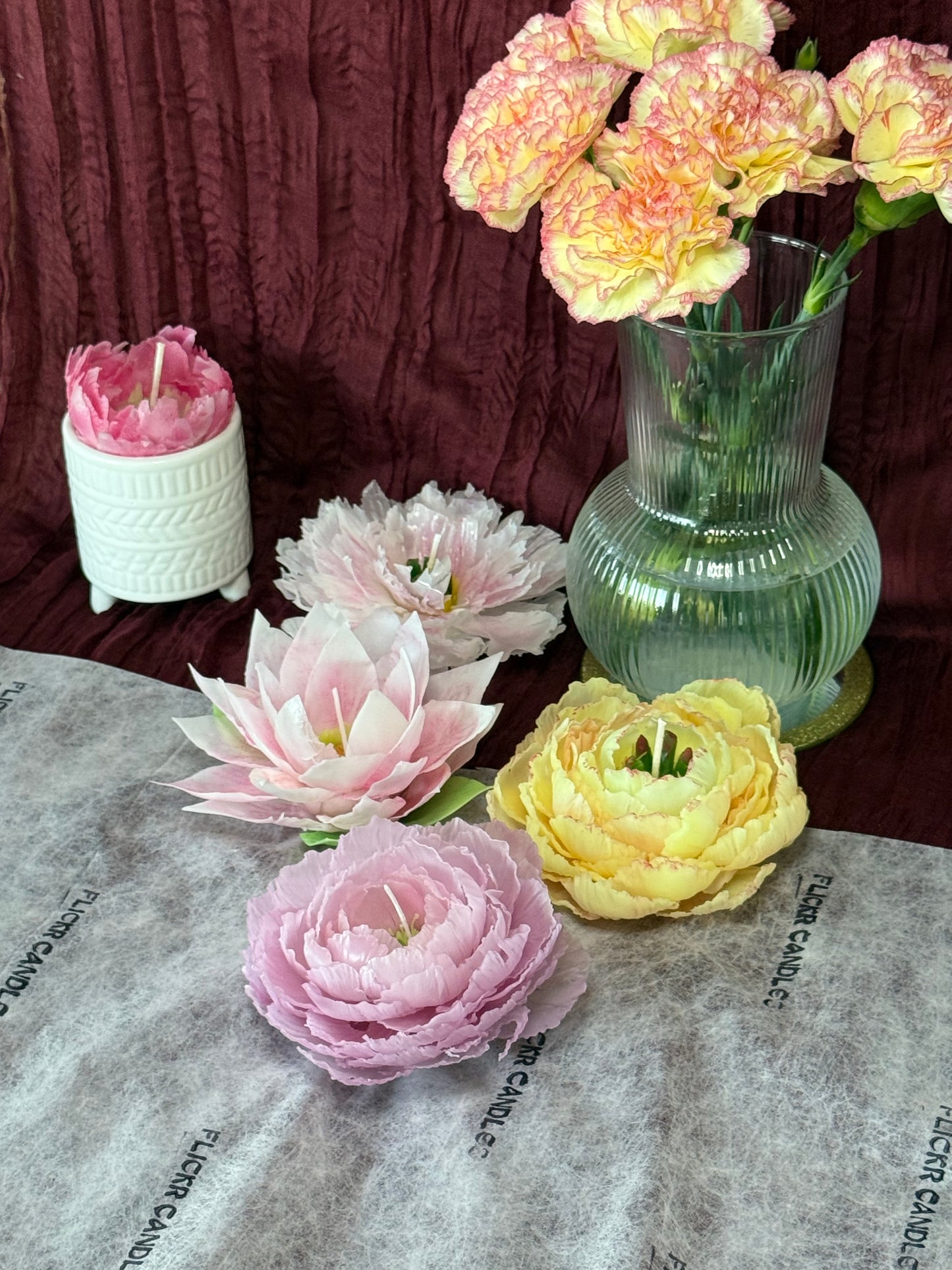 Aesthetic Realistic Yellow Peony Flower Candle