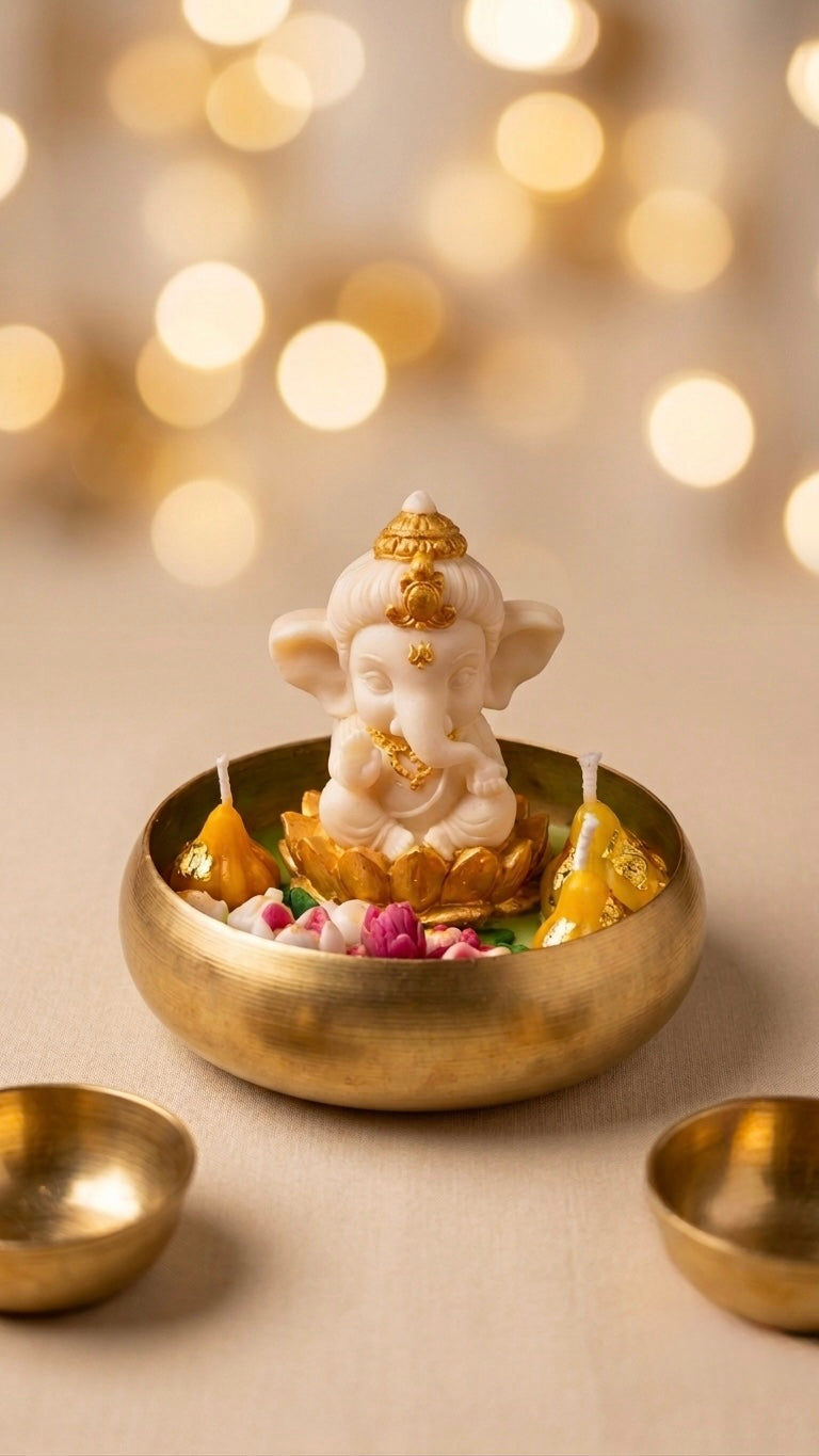Ganesha hammered urli candle
