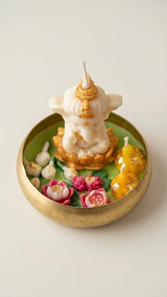 Ganesha hammered urli candle