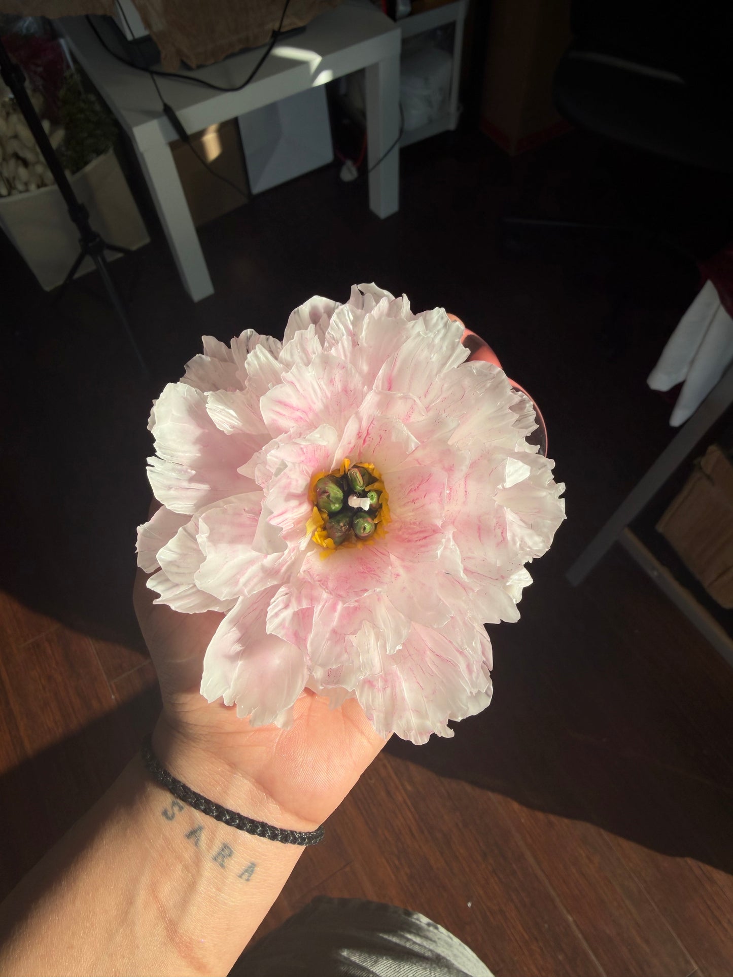 Aesthetic Realistic Coral Peony Flower Candle